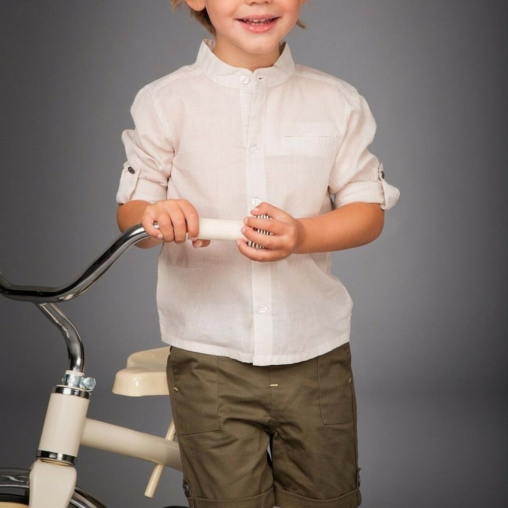 Kardashian Kids Boys Jacquard Tan Stripe Dress Shirt